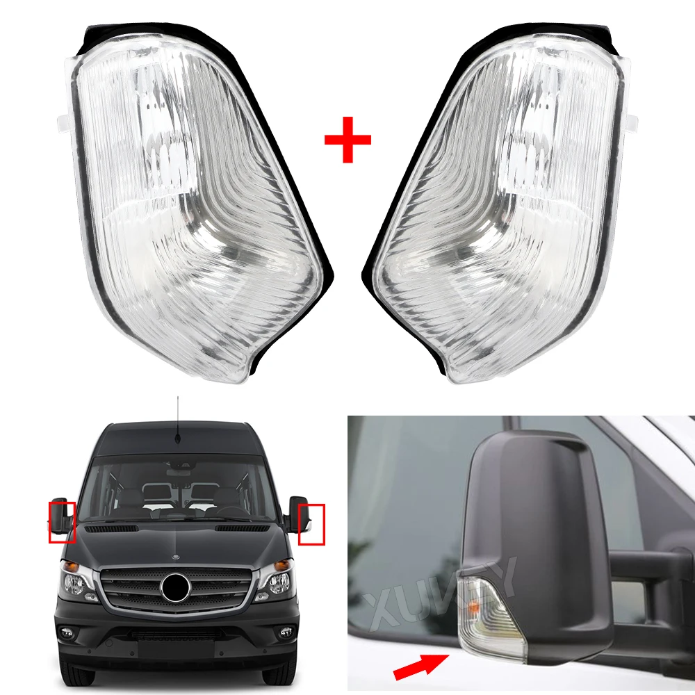 Pair Left + Right Door Mirror Wing Driver + Passenger Side Indicator Lens For Mercedes Sprinter VW Crafter 2006-2017 L+R E-Mark