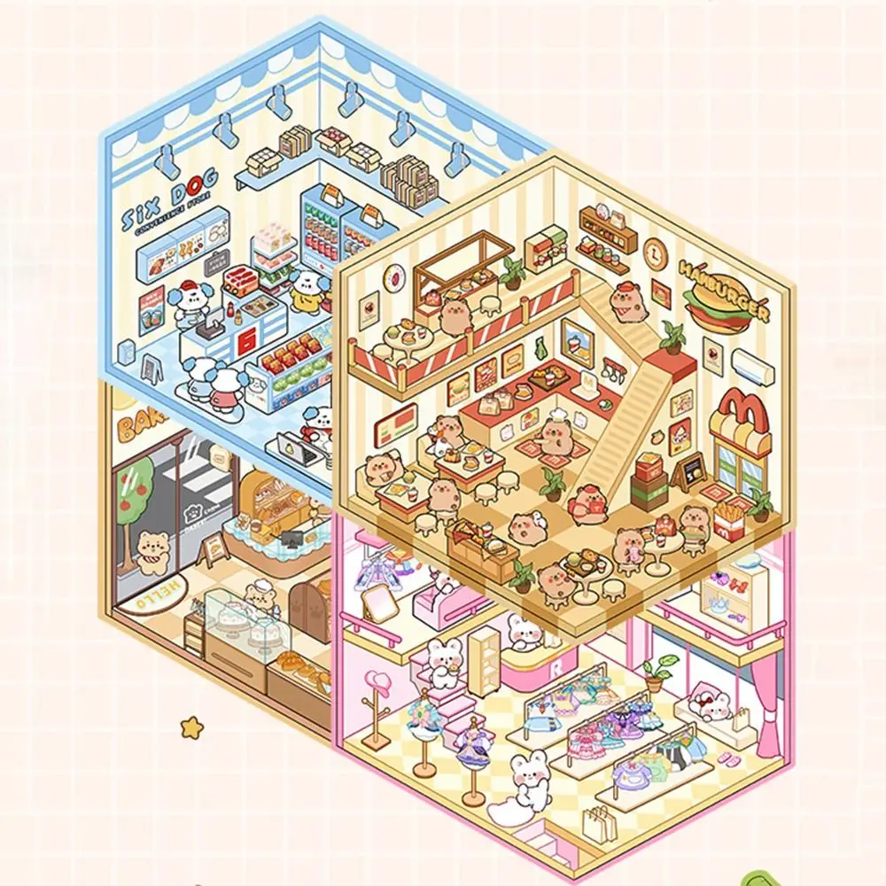 

20in1 Landscape Sticker Book Capybara DIY Cabin Scene Decorative Decals Free Combination Cartoon 3D Stickers Scene Set