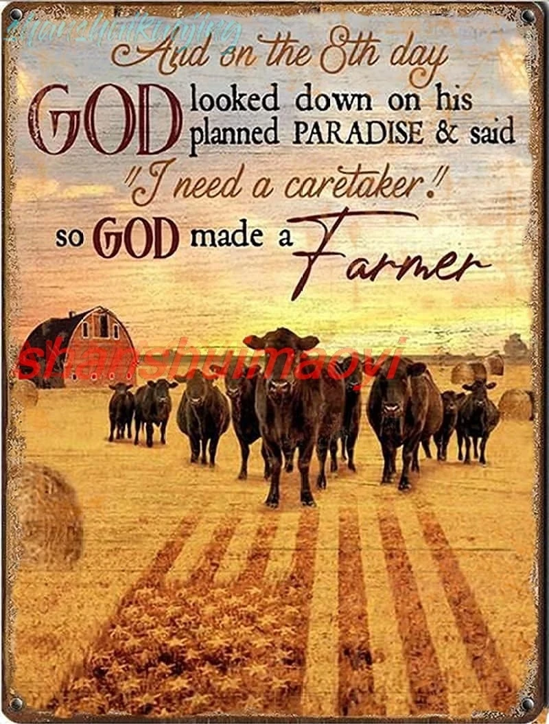 God Made A Farmer Restro Vintage Aluminum Wall Decor Art Metal Sign for Home Kitchen Bathroom Man Cave Cafe Garage Bar 16X1 sign