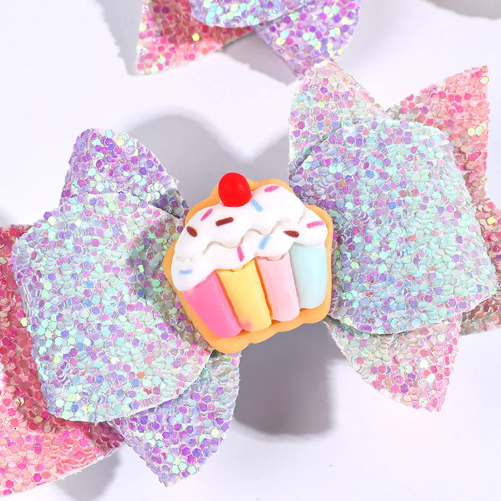 2Pcs Shiny Glitter Children Hairpin Kids Hair Barrette Rainbow Summer Baby Hair Clips Cute Bow Barrettes Kids Hair Accessories