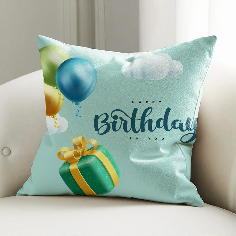 

Happy Birthday Balloon Pillow Cover, Green Gift Box Print Cushion Case, Party Sofa Bedroom Decor Accent Pillow