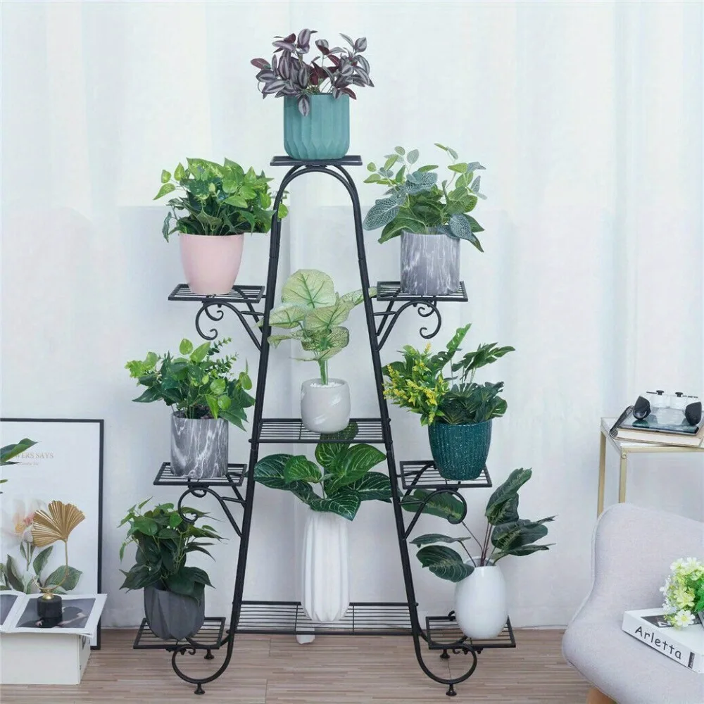 

9 Tiers Classical Metal Flower Plant Stand Indoor Outdoor Garden Home Decoration
