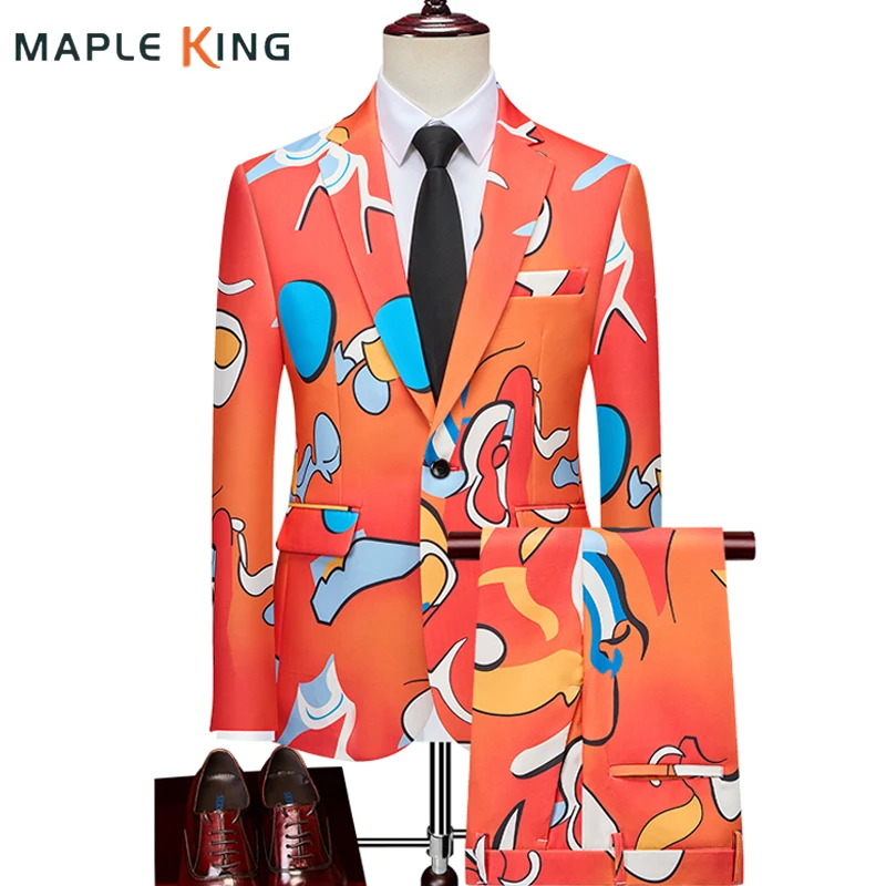 

Мужские костюмы, комплект из 2 предметов, наряд на День Святого Валентина, блейзер + брюки, креативный принт Terno, тонкое мужское вечернее платье, мужское платье Veste Homme Luxe 6XL