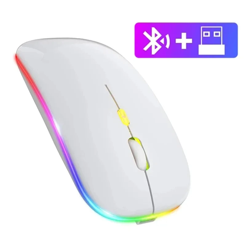 KEBIDUMEI Bluetooth 5.4-muis, 2.4G draadloze muis, muis met dubbele modus, RGB-achtergrondverlichting, oplaadbare, stille muis voor pc en laptop.