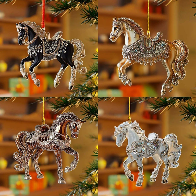 جديد 2D الاكريليك الحصان سيارة مرآة الرؤية الخلفية قلادة شجرة عيد الميلاد زخرفة السنة الجديدة محظوظ شنقا سحر #2