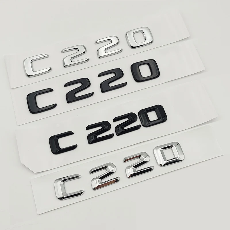 3D ABS Chrome Black Logo C220 Emblem Letters Decal Car Trunk Badge For Mercedes Benz W204 W203 W205 AMG C220 Sticker Accessories