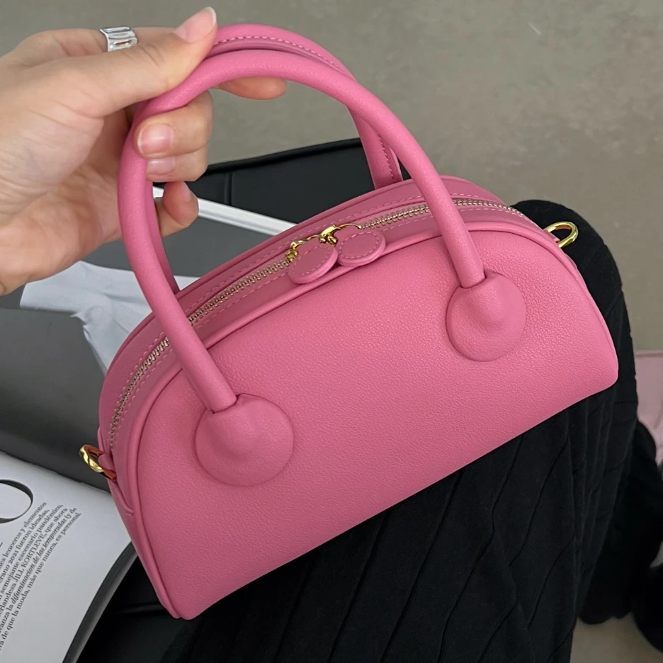 Pink Fashion Shell Bag\Handbag For Women Genuine Leather Tote Simple Real Leather Shoulder Crossbody Bag Boston Bag