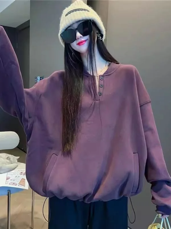 

Толстовка с V-образным вырезом и длинными рукавами больших размеров, весна-осень-зима, свободный крой, теплая, дышащая, устойчивая к сминанию, износостойкая.