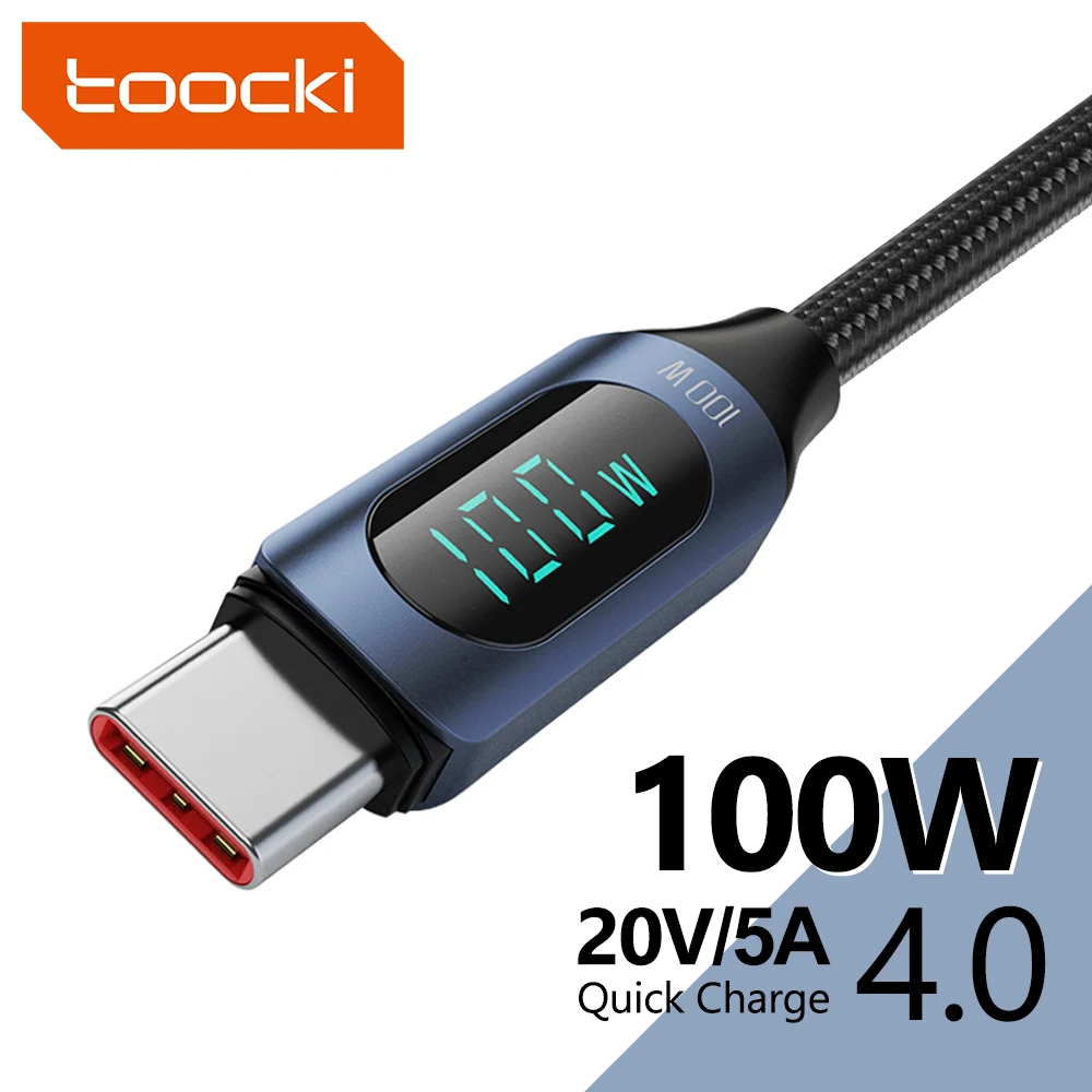 Toocki PD 100W USB C tipi C kablo LED ekran 66W USB-C tip-c kablo telefon şarj kablosu MacBook Xiaomi POCO Samsung S22