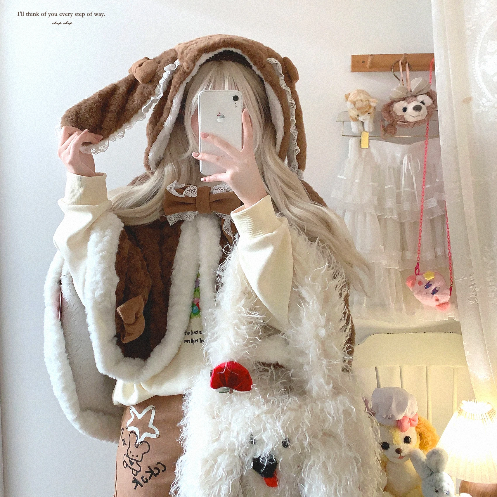 Japanese Soft Girls Mine Y2k Rabbit Capes Ponchos Autumn and Winter New Women's Sweet Kawaii Soft Warm Jacket Hooded Cloak
