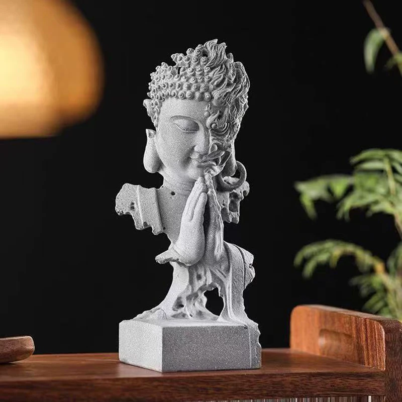Half Face Buddha Statue Sculpture, Abstract Stone Zen Decor, Artistic Demon Buddha Figurine for Desk Office, Meditation Gift