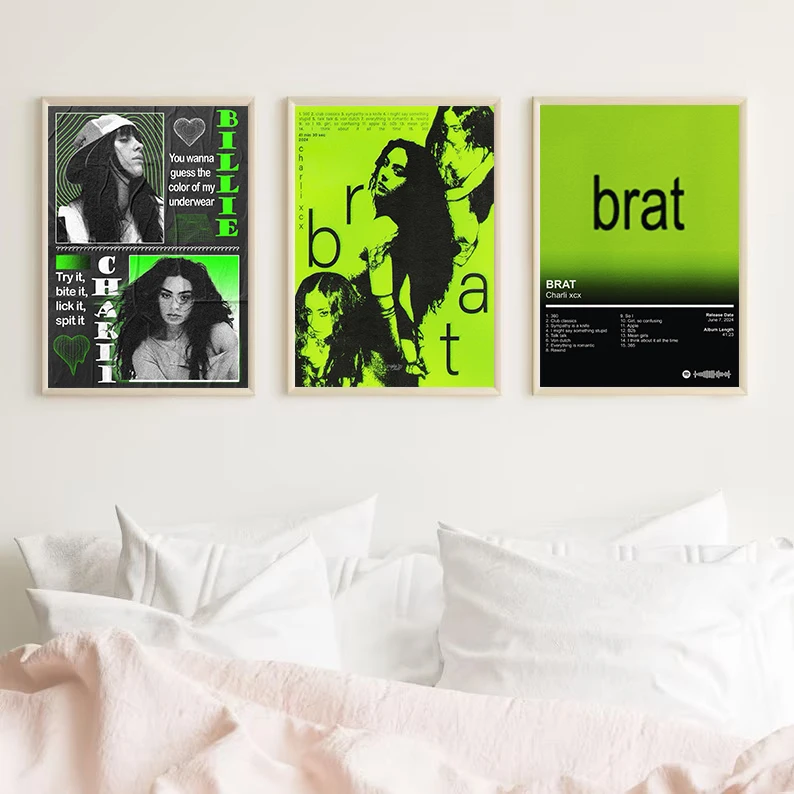 Retro BRAT Summer Charli-XCX Neon Green Brat Album Poster Canvas Painting Wall Art Pictures Bar Cafe Home Decor Fans Gift