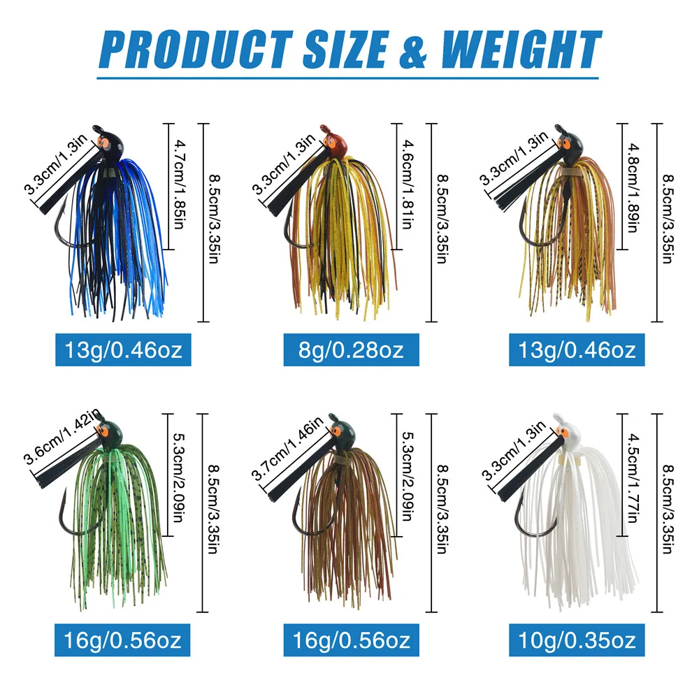 2Pcs Weedless Jig head fishing hooks Tungsten weighted jig head Rubber skirts Trout Bass Fishing lure 3D eyes swimbaits 8g-16g