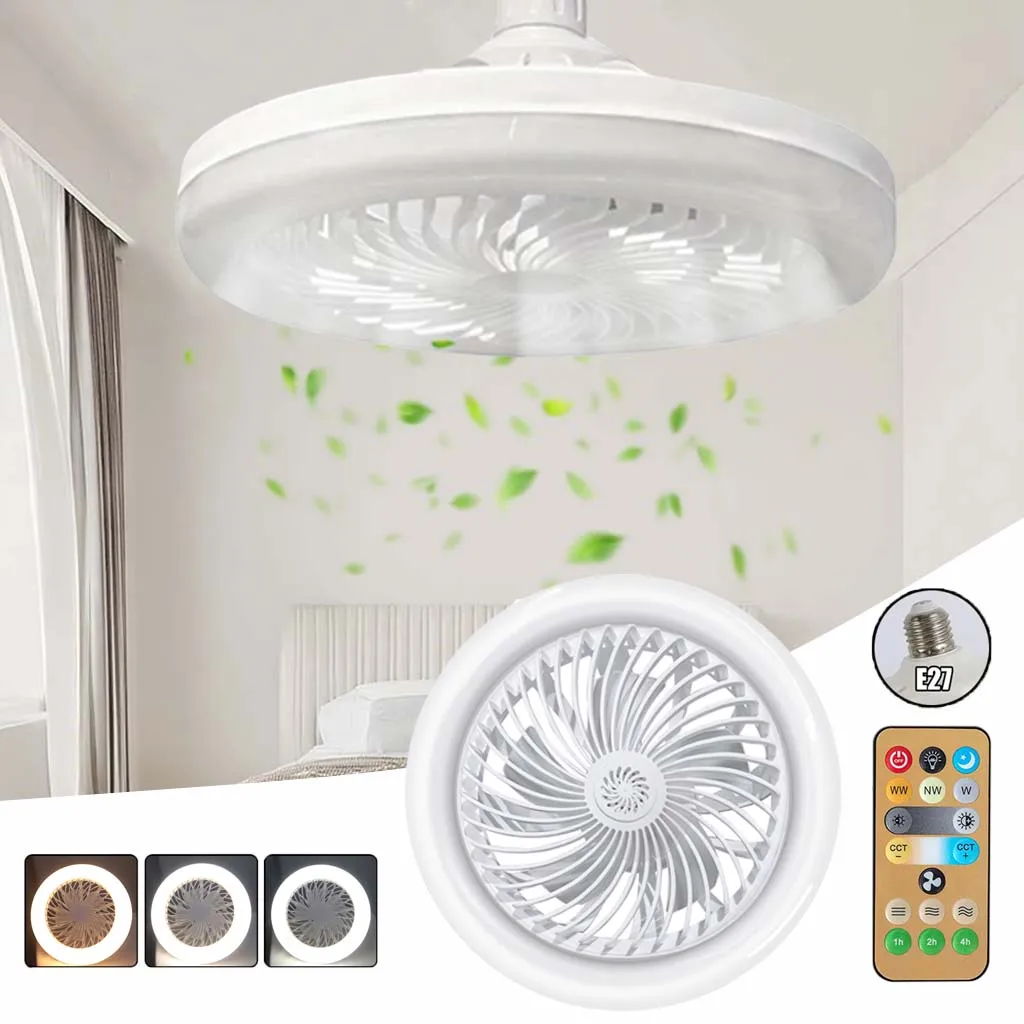 

2 In 1 Ceiling Fan Lamps with Remote Control 3 Speeds Adjustable E27 Base Dimmable for Living Room Bedroom Study LED Decor Light