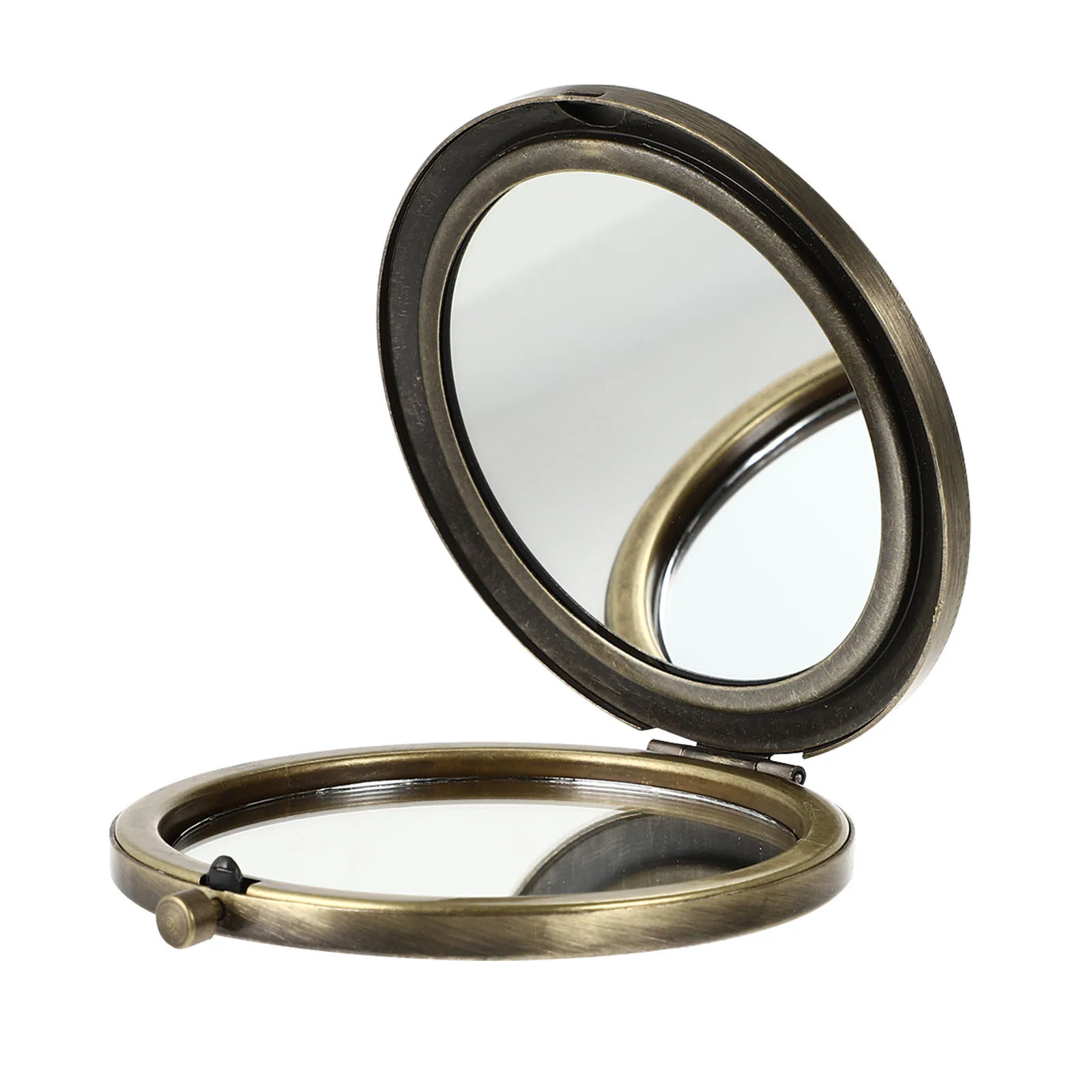 Folding Makeup Mirror Portable Compact Round Wood Metal Retro Design Travel Women Gift Clear Non-Distorted Reflection Daily