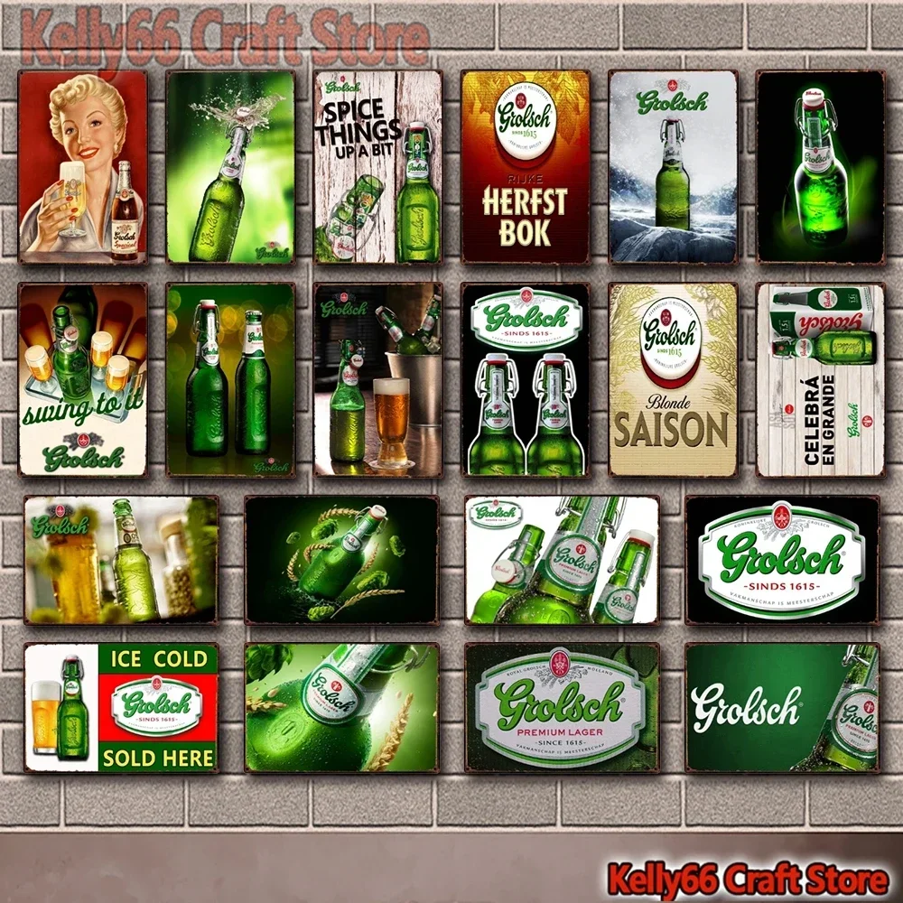 Letrero Metálico de Alta Definición, Cerveza Grolsch Premium, Arte Retro para Pared, Decoración Vintage para Bar, Pub, o Cuarto de Hombre