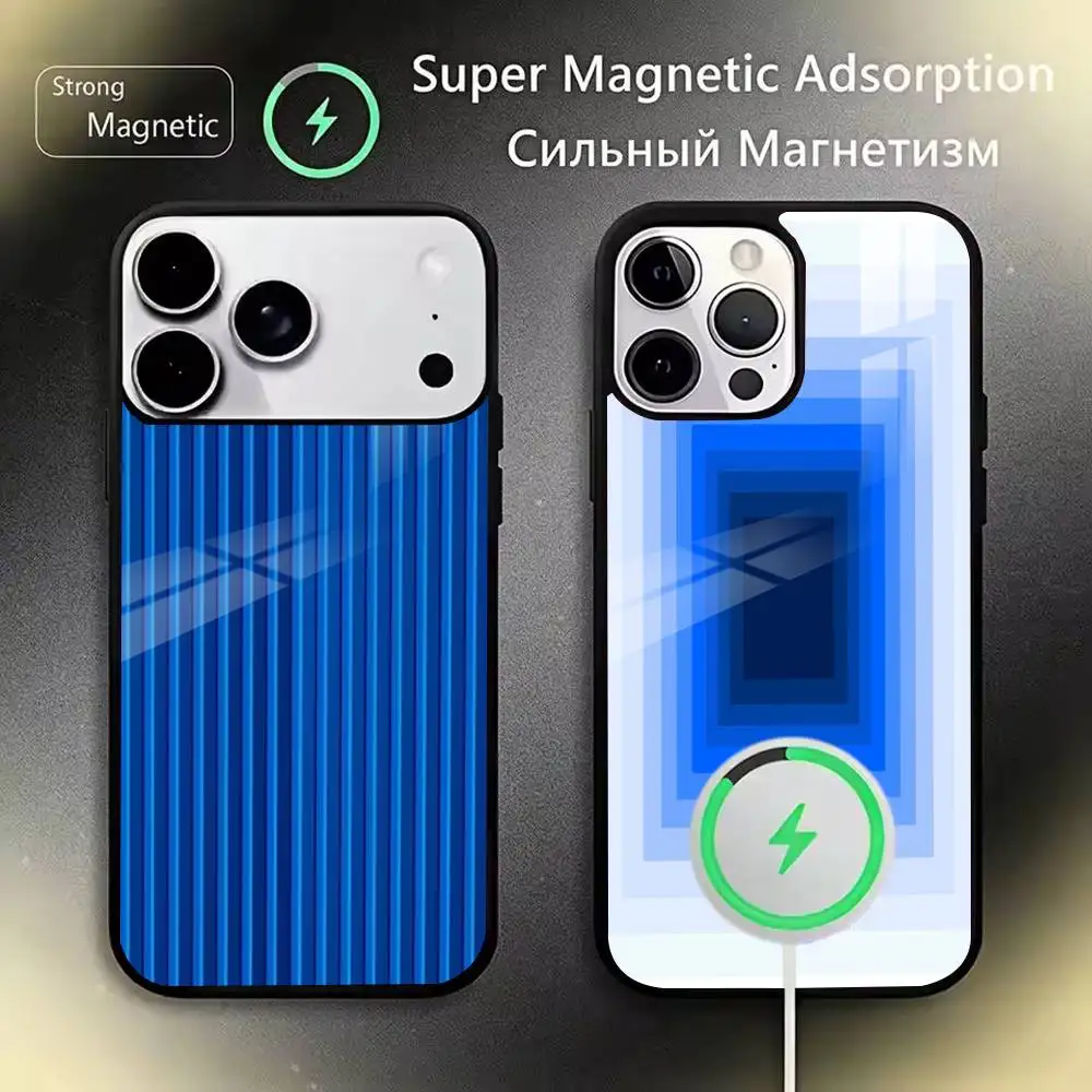Blue Striped  Phone Case For iPhone 11,12,13,14,15,16,17Plus,Pro,Max for Wireless Charging