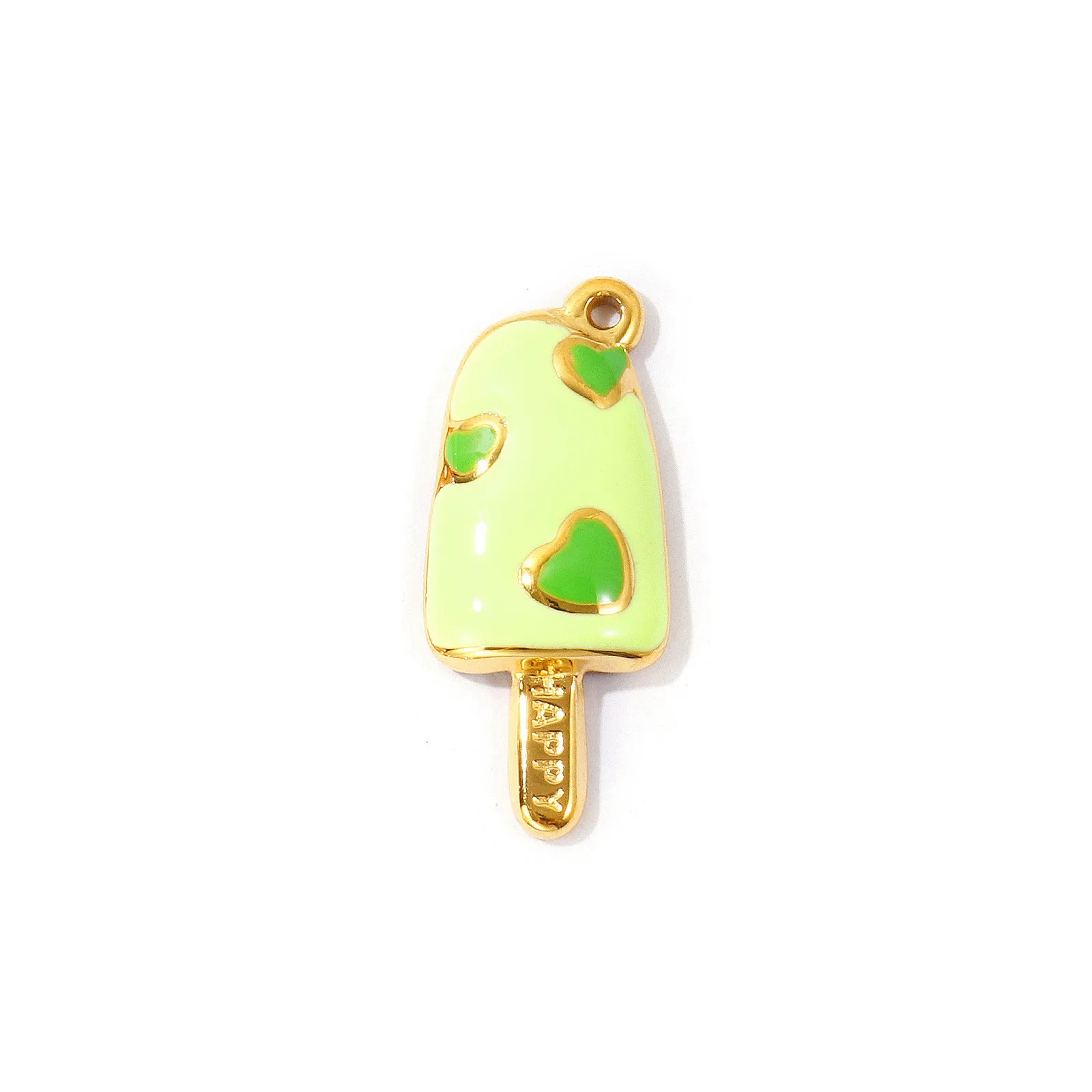 2 Stück 304 Edelstahl-Anhänger Eis am Stiel Herz Mehrfarbige Emaille 18K Vergoldete Anhänger DIY Halskette Schmuckherstellung 28mmx12mm – Detail 4