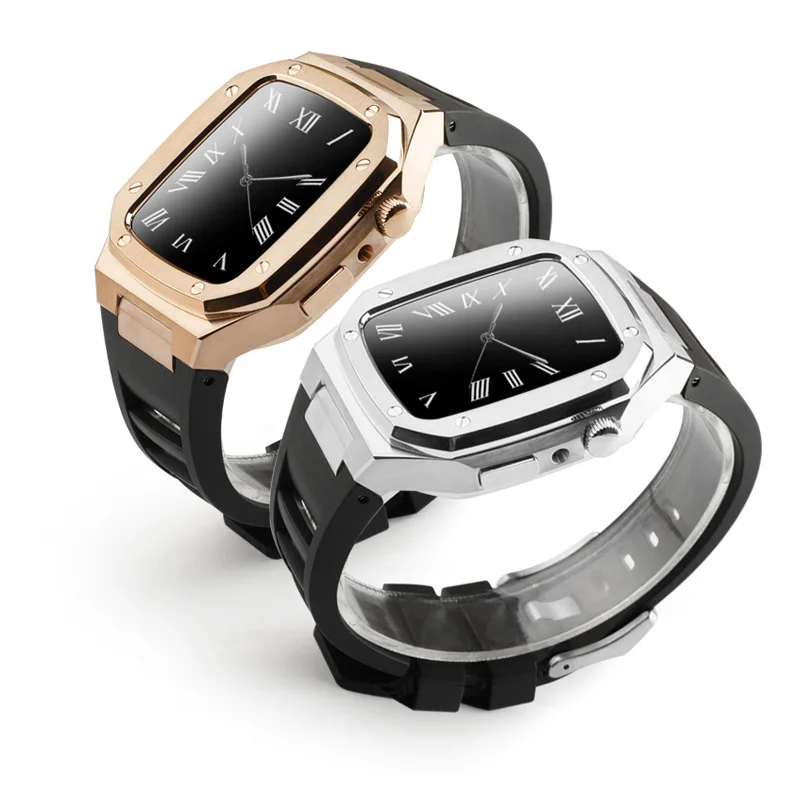 

Compatible with Applewatch8 watch metal case IWatch7 654SE stainless steel sport modified rubber strap