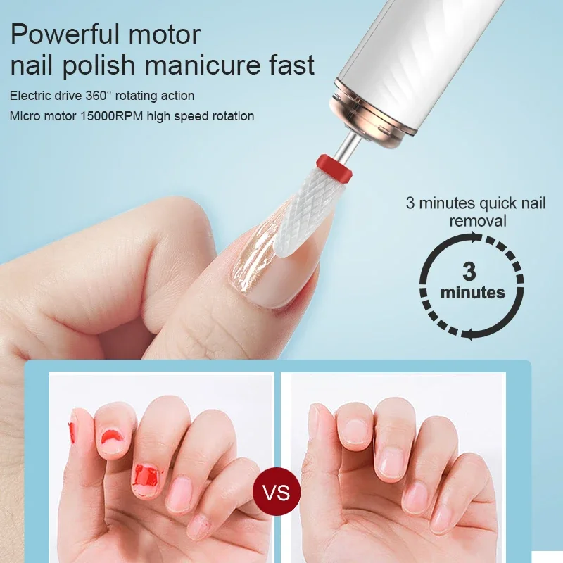 Ponceuse à ongles électrique sans fil, 15000 tr/min, aste, fraiseuse professionnelle