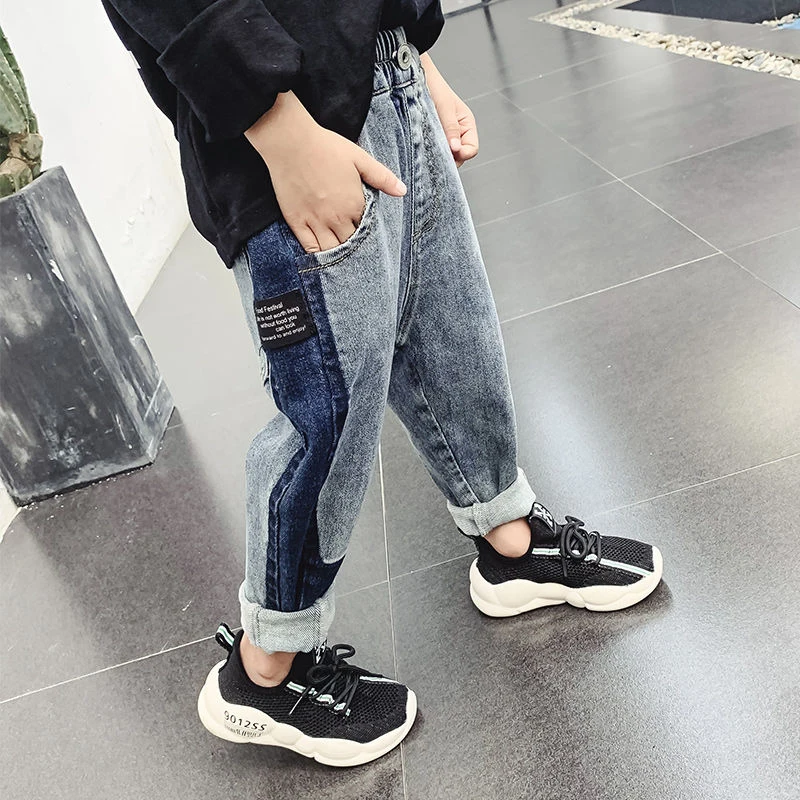 DIIMUU Teenage Child Boys Jeans Casual Elastic Waist Light Washed Straight Denim Clothing Pants Kids Clothes Bottoms Trousers