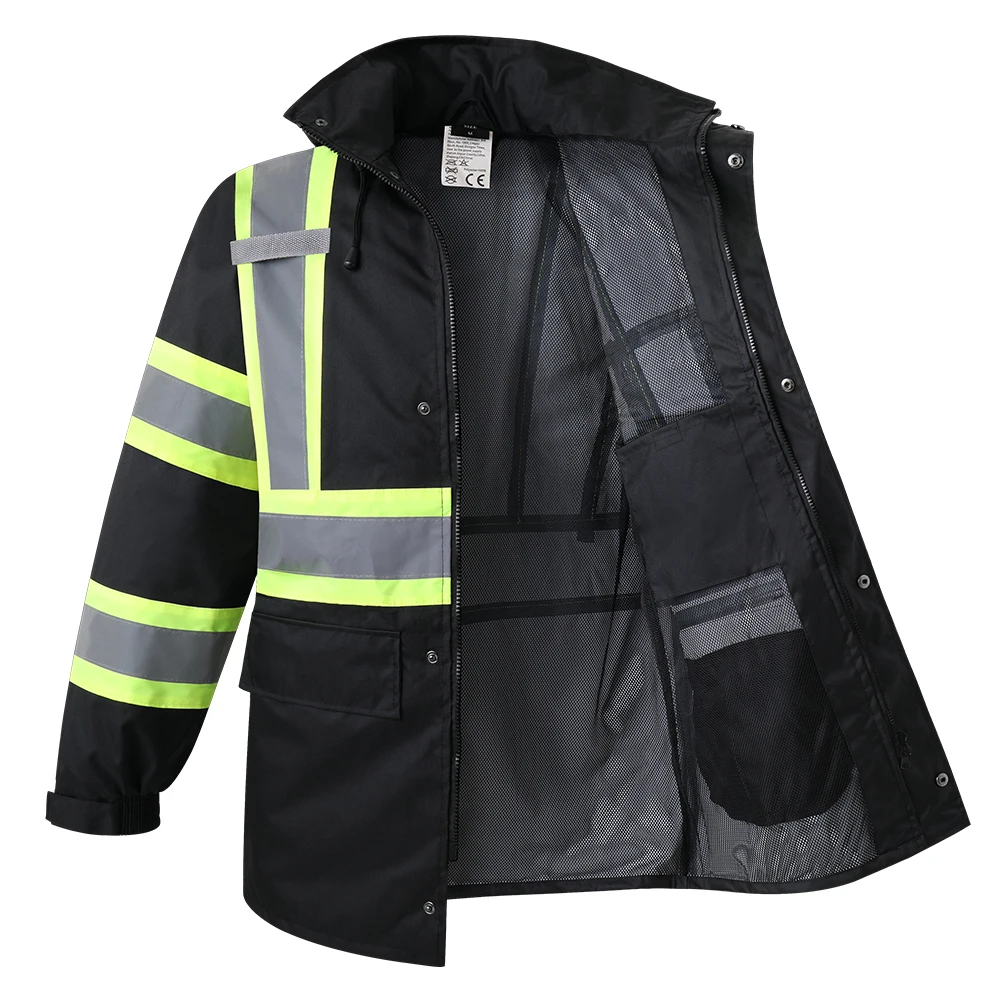 Hooded Rain Jacket for Man Biking Cycling Outdoor Construction Work Jacket Waterproof with Mesh Lining
