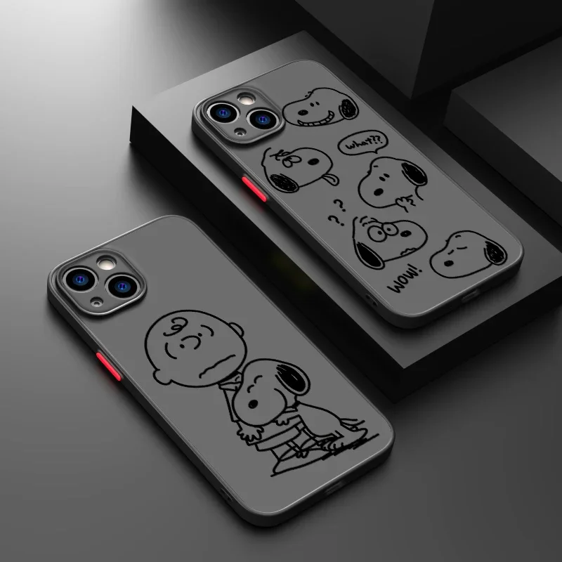 Comic S-Snoopy Art Phone Case for iPhone 16 15 14 13 12 11 Pro Max XR XS Max 7 8 Plus MINI Y2K Cute Frosted Translucent Cover