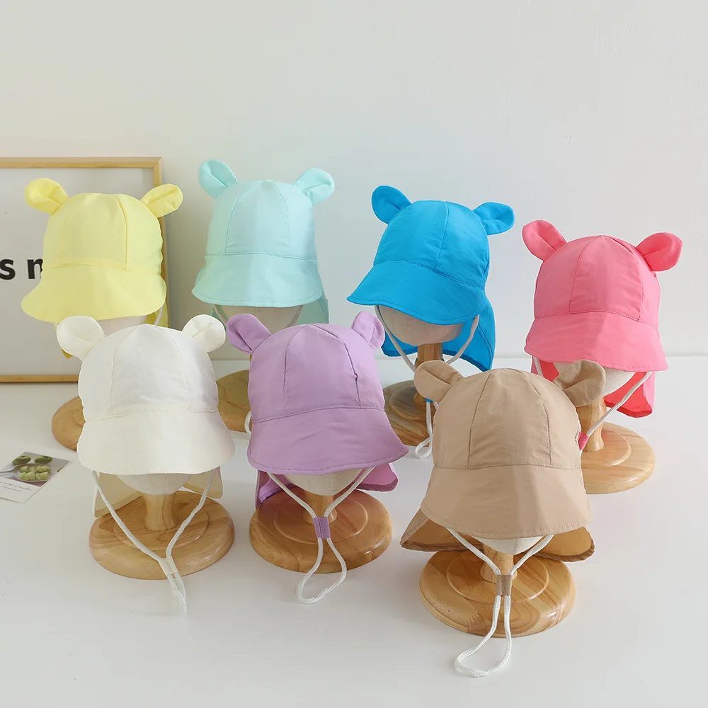 

1-3Y Baby Hat Ins Korean Version Spring and Summer Thin Tie Neck Protection Shoulder Hat Infant Sunscreen Sun Hat Summer