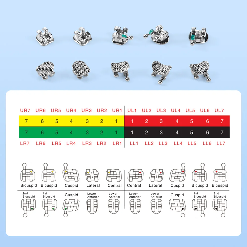 AZDENT 10 Packs PLUS Dental Orthodontic Mesh Base Brackets Mini/Standard Roth/MBT 022/018 with 3/345 Hooks Dental Materials