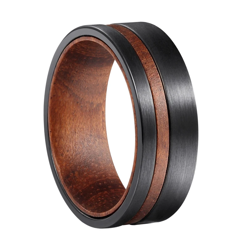 Men's Rosewood Ring 8mm Tungsten Barrel Wood Inlay Band Minimal