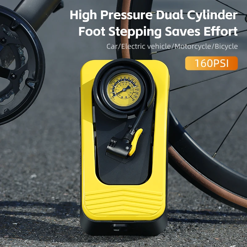 WEST BIKING High Pressure Foot Pump Portable Anti Slip Bicycle Air Pump Car Motorcycle Electric Bike Foot Foldable TPU Hose Pump