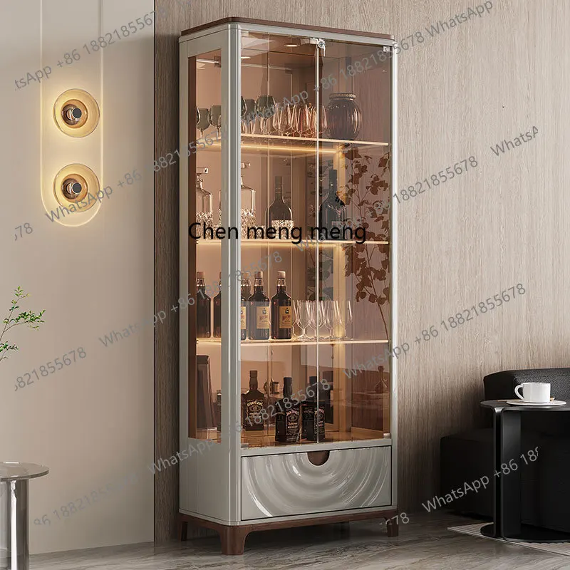 Glass display cabinet Living room against the wall Household wine cabinet Modern solid wood model display cabinet