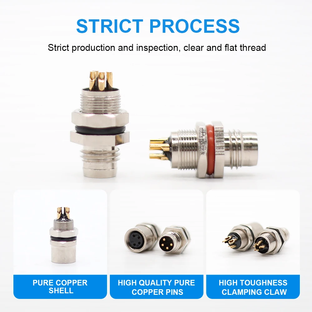 M8 Panel Front/Back Mount Sensor Connector Flange Socket Screw Threaded Coupling 3,4,5,6,8-Core Male And Female Aviation  A Type