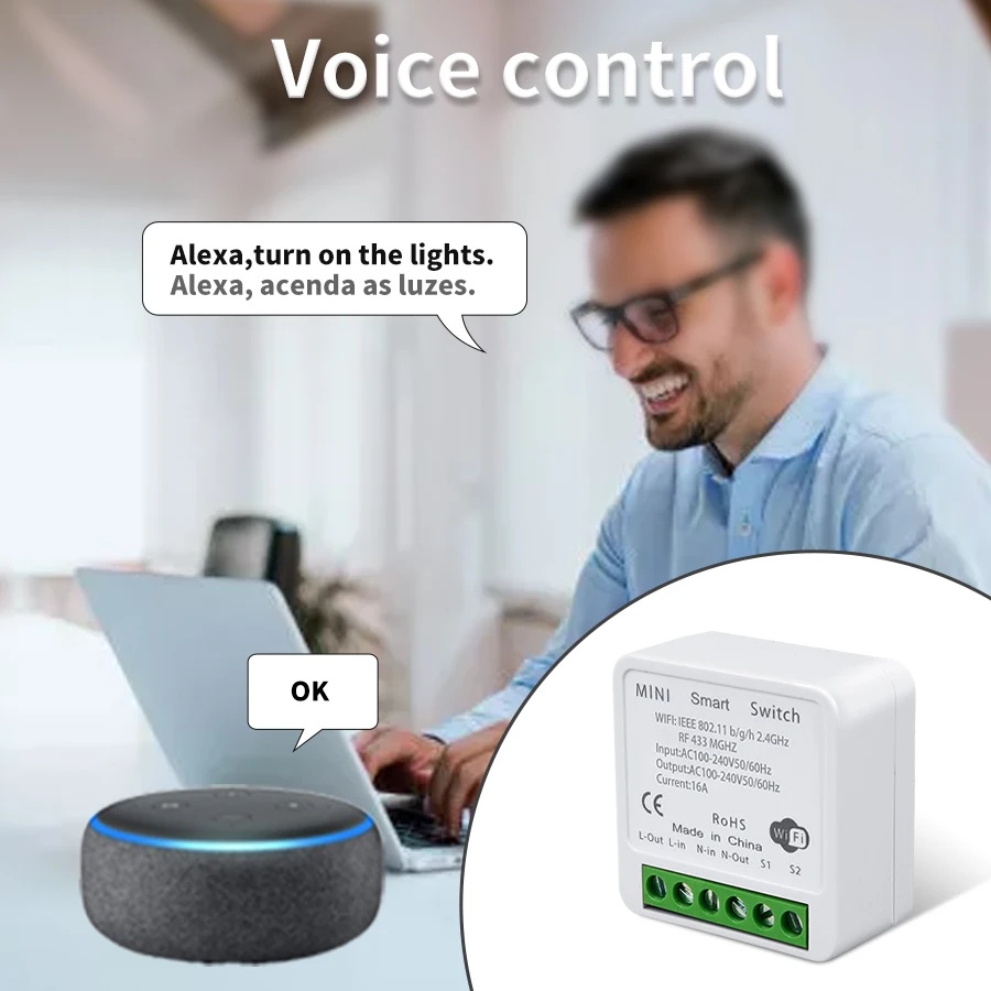 20A Tuya WiFi Smart Switch 16A Mini Relay Receiver RF433Mhz Wireless Switch 1/2/3Gang Wall Panel Voice Control Alexa Google Home