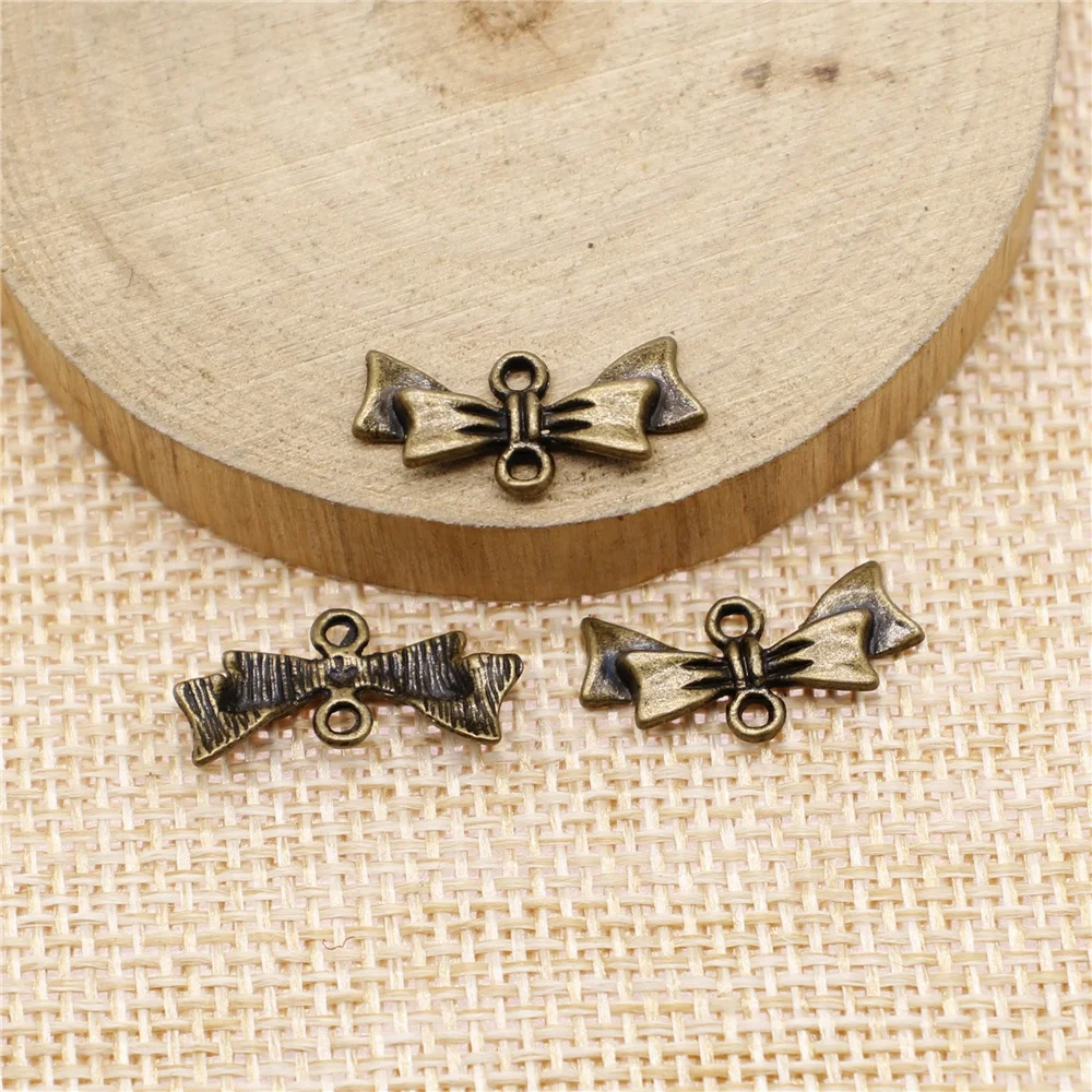 WYSIWYG 40pcs 20x9mm Antique Silver Color Antique Bronze Bow Connector Charm Bow Charm For Jewelry Making Bow Charms Connector