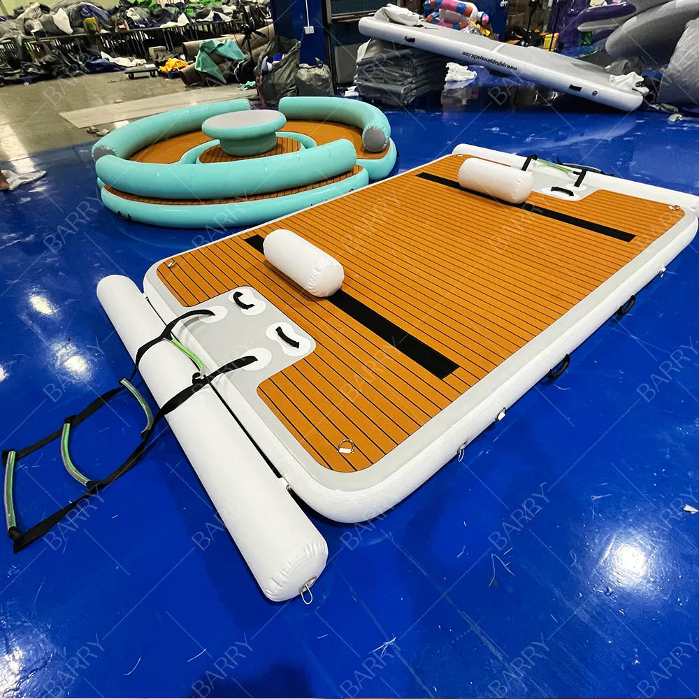 

Barry Leisure Land Inflatable Swim Island Floating Raft Inflatable Foil Water Jet Ski Dock Floats Platform with Ladder