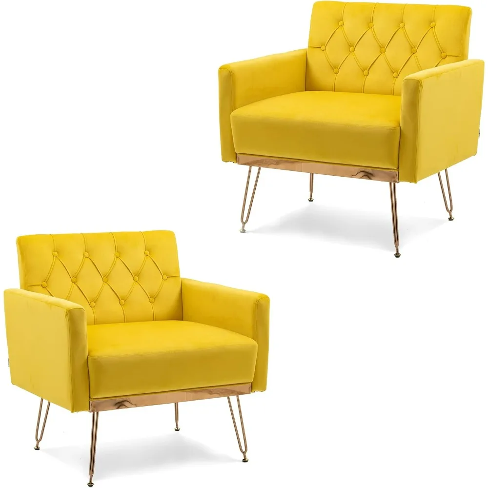 

Living Room Chairs,Velvet Armchair Single Sofa Modern Tufted Upholstered Side Reading Chairs With Arm And Gold Metal Leg,chair