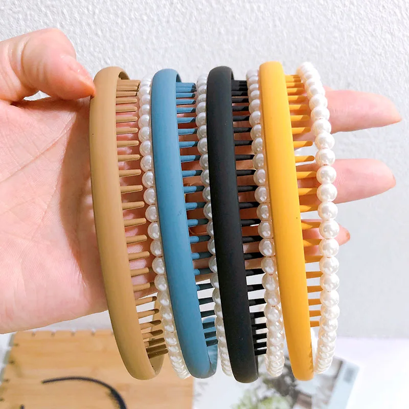 Ensemble de 2 bandes de cheveux en acrylique Imitation de perles pour femmes, accessoires de cheveux pour filles, peignes dentés, antidérapants, de