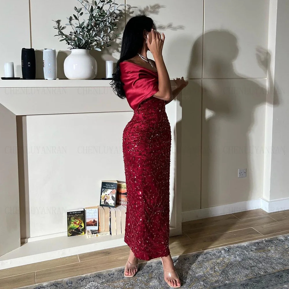 Lace Burgundy Formal Occasion Dresses 2024 Ankle-Length Mermaid Ball Gowns Custom Made Satin Evening Party Gowns فساتين الحفلات