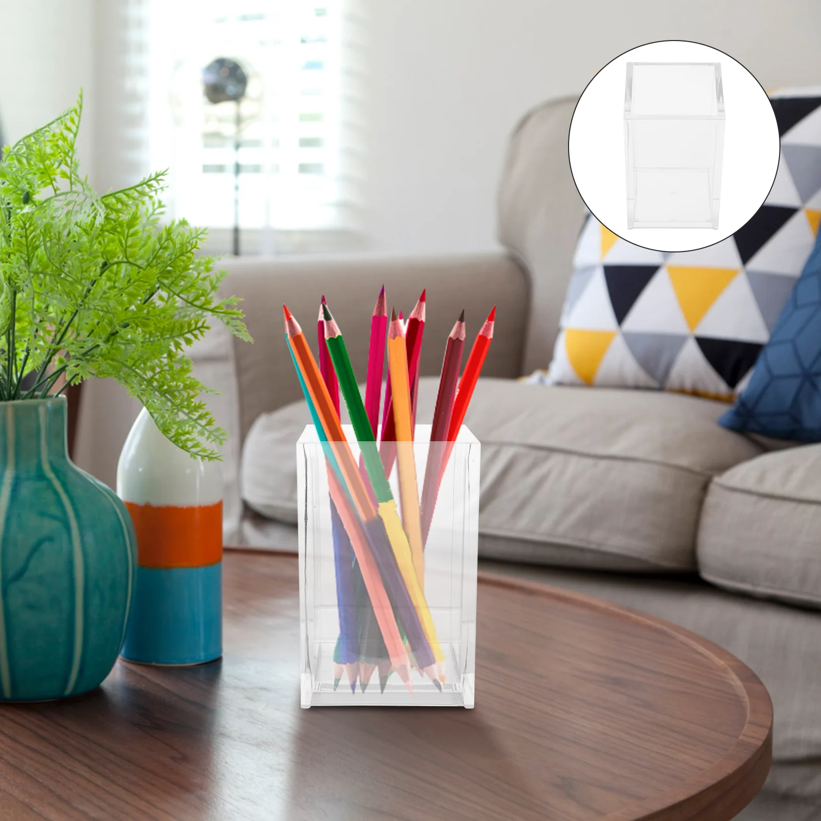 2 Pcs Acrylic Pen Holder Storage Pot Makeup Tools Container Brush Desktop Bucket Small Vase Decor