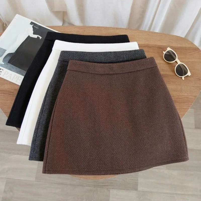 Women's 2026 Autumn Winter Grey Black Tweed High Waist Slimming A-Line Bodycon Mini Skirt Warm Elegant Chic Coquette Trendy