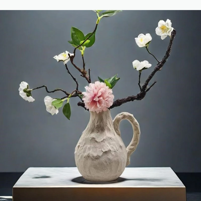 Ceramic Vase Irregular Grain Handmade Flower Vase Floral Arrangement Accessories Crude Pottery Home Decoration