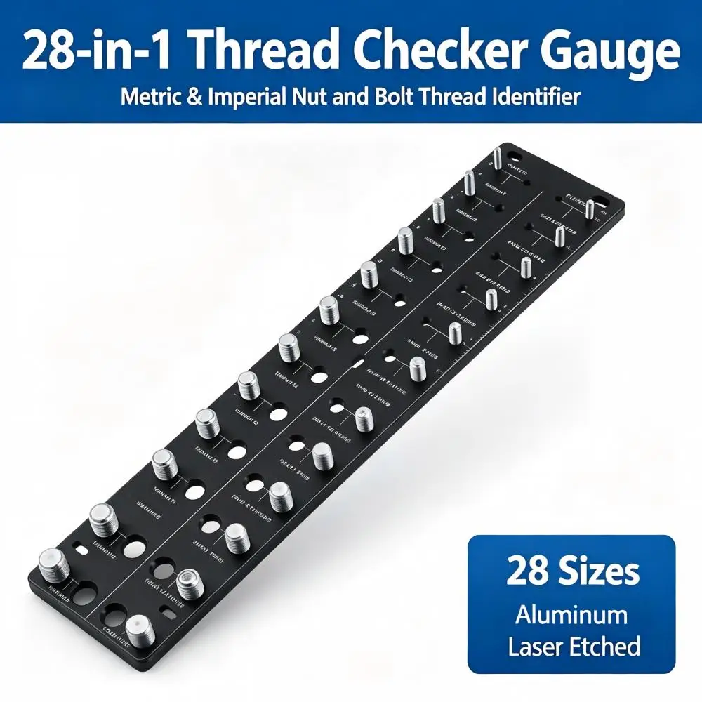 Thread Checker – Rustproof Nut and Bolt Identifier Gauge with SUS304 Bolts & 6061 Aluminum Base – for Metric & Standard Thread