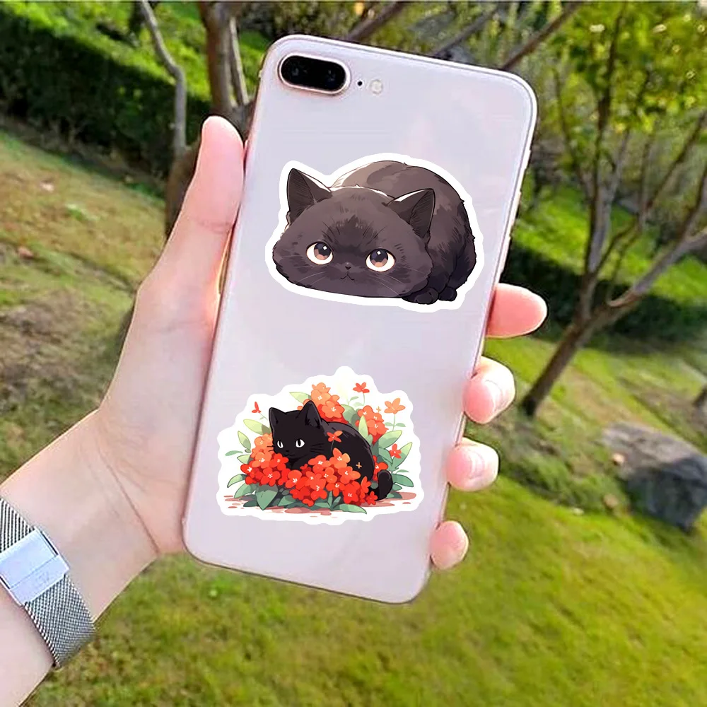 10/30/50PCS Cute Cartoon Black Cat Graffiti Stickers Kawaii Cat Cartoon Decal Notebook Phone Guitar  Fridge Waterproof Sticker