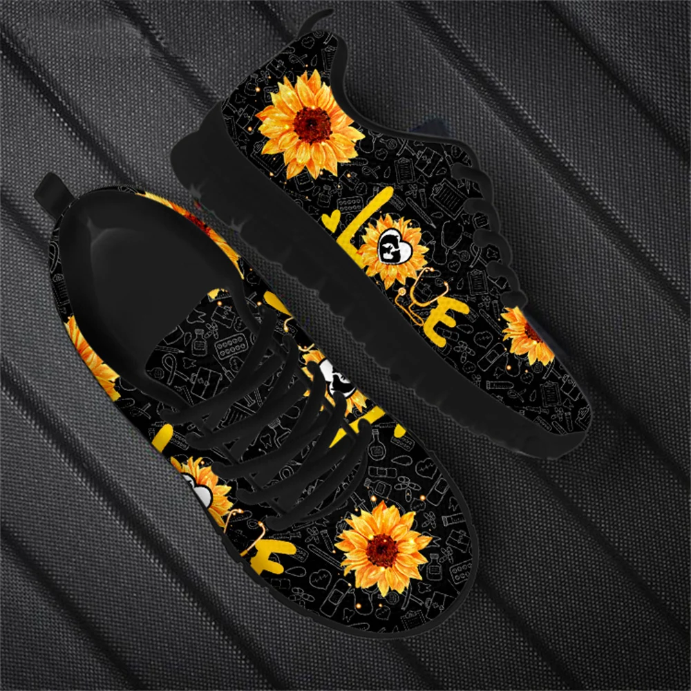 Sport Jogging Running Shoes For Women Casual Shoes Nurse 2025 Sunflower Print Air Mesh Lightweight Ladies Sneakers Woman Flats