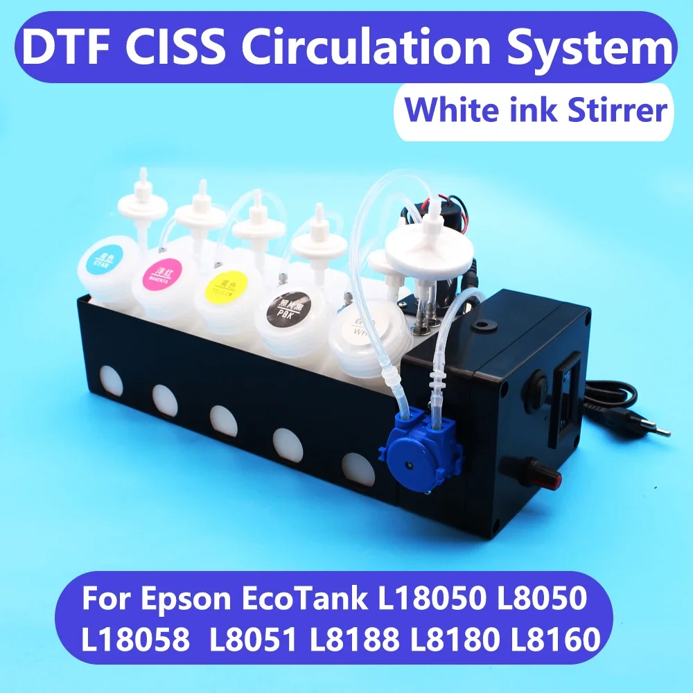 White Ink Circulation System Ink Tank for Epson L1800 L800 L805 L18050 L8050 XP600 L8180 ET 8550 8500 1390 1410 DTF DTG CISS Kit