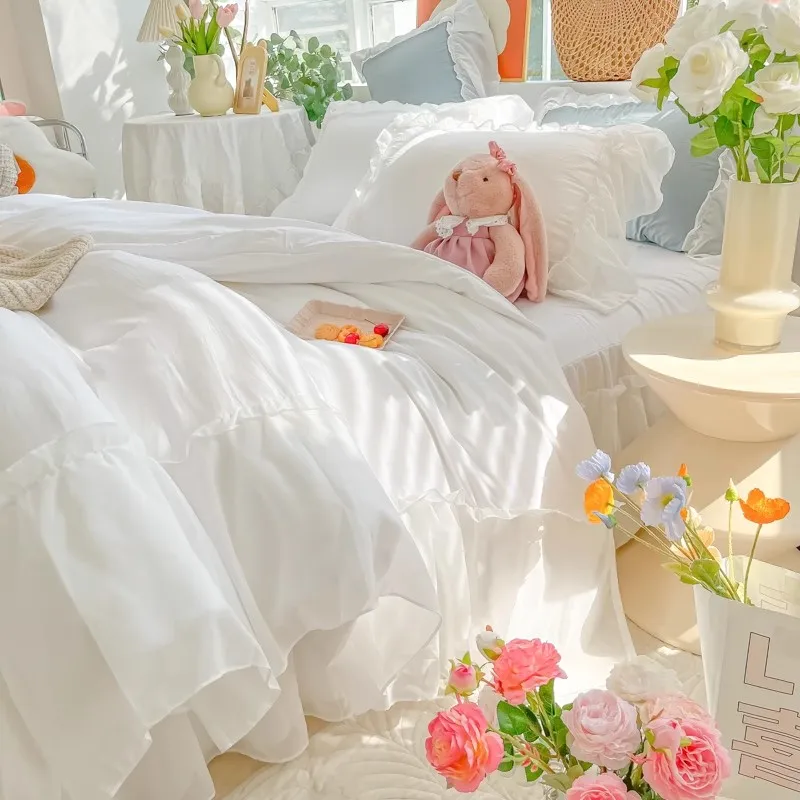 48X74cm Princess White Lotus Edge Throw Pillow Cover INS Large Lace Ruffled Pillow Sham Bedroom Dormitory Decorative Pillowcases