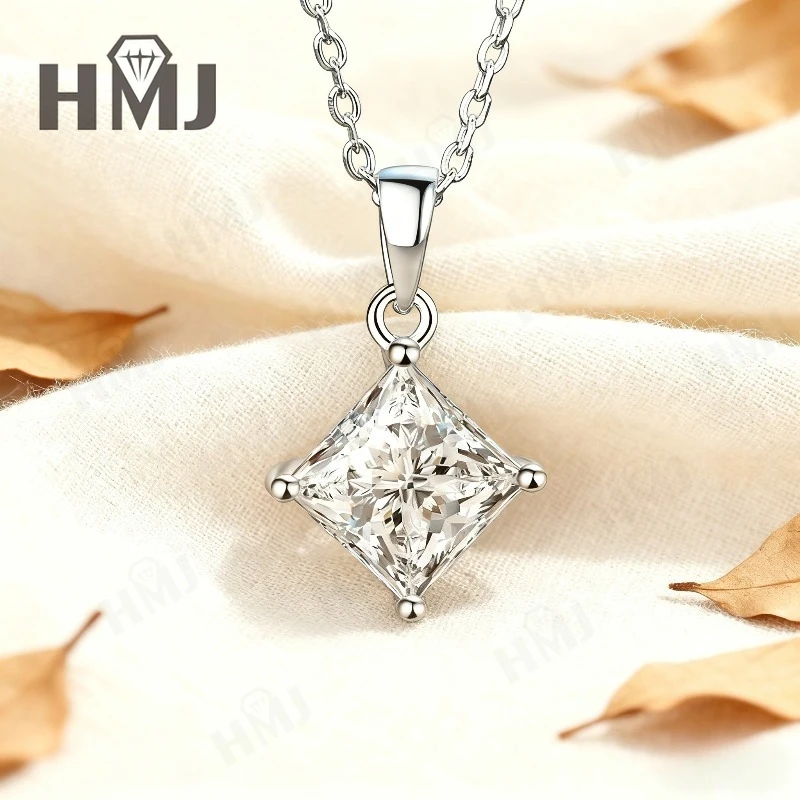 

1–3CT Princess Cut Moissanite Necklace Classic Square Solitaire Pendant for Women D-Color Daily Wear Anniversary Gift Jewelry