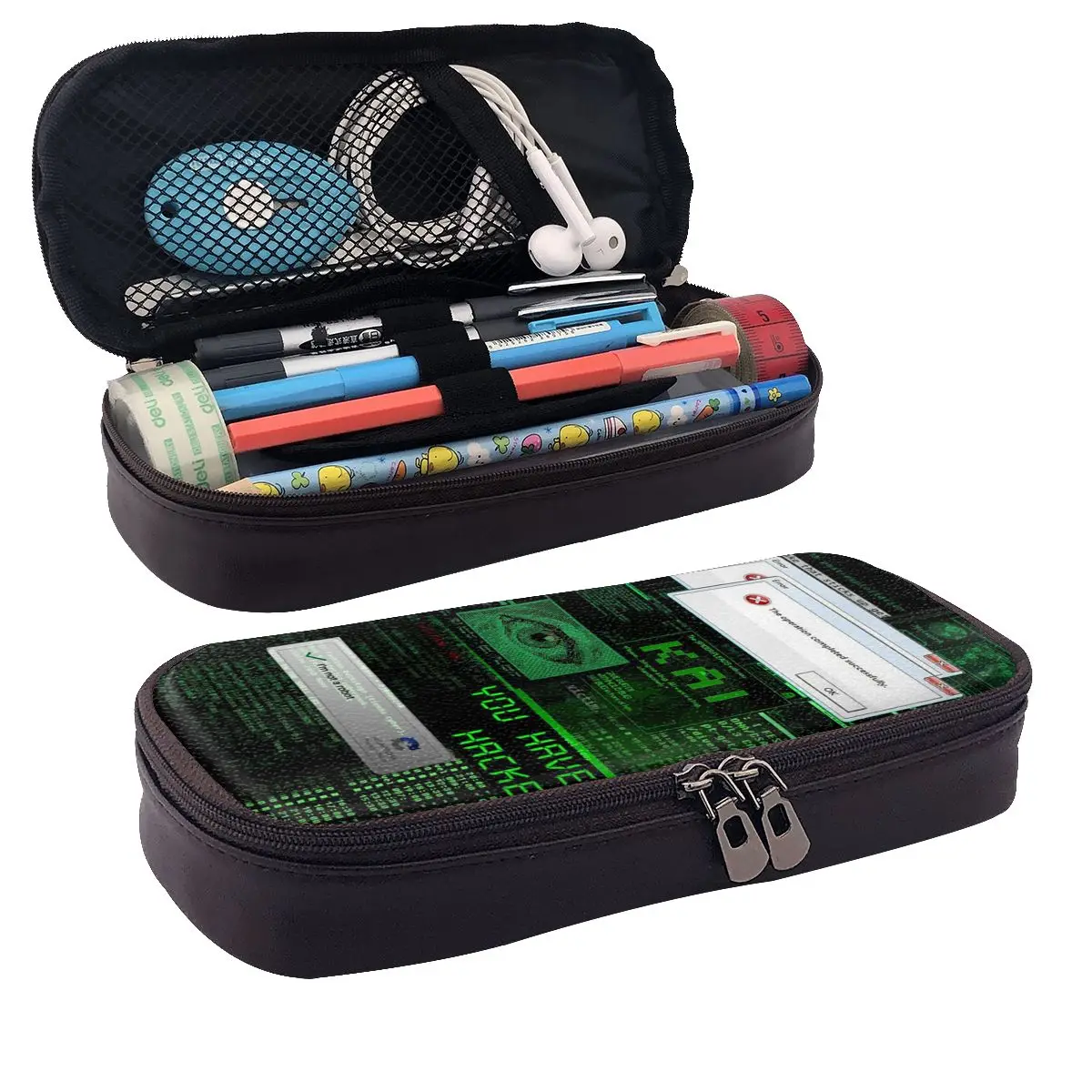 Hacker Code Binary Code Geek Science Computer Leather Pencil Cases Pen Holder Storage Pen Box Pencil Bag for Boy Girl Gifts