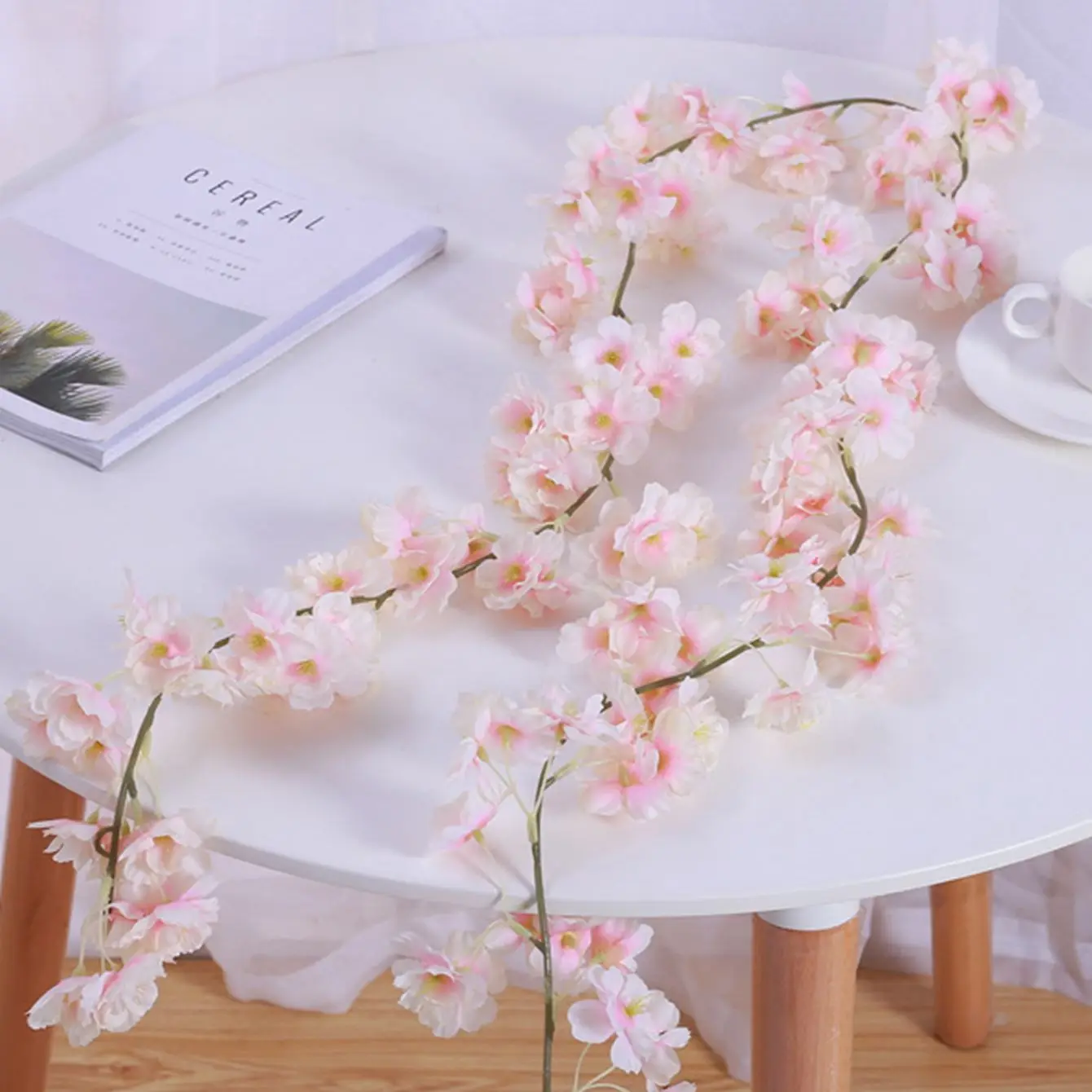 Artificial Flower Sakura Vine Wedding Outdoor Garden Arch Home Room Table Party Decora Festival Bridal Fake Silk Scrapbook Plant